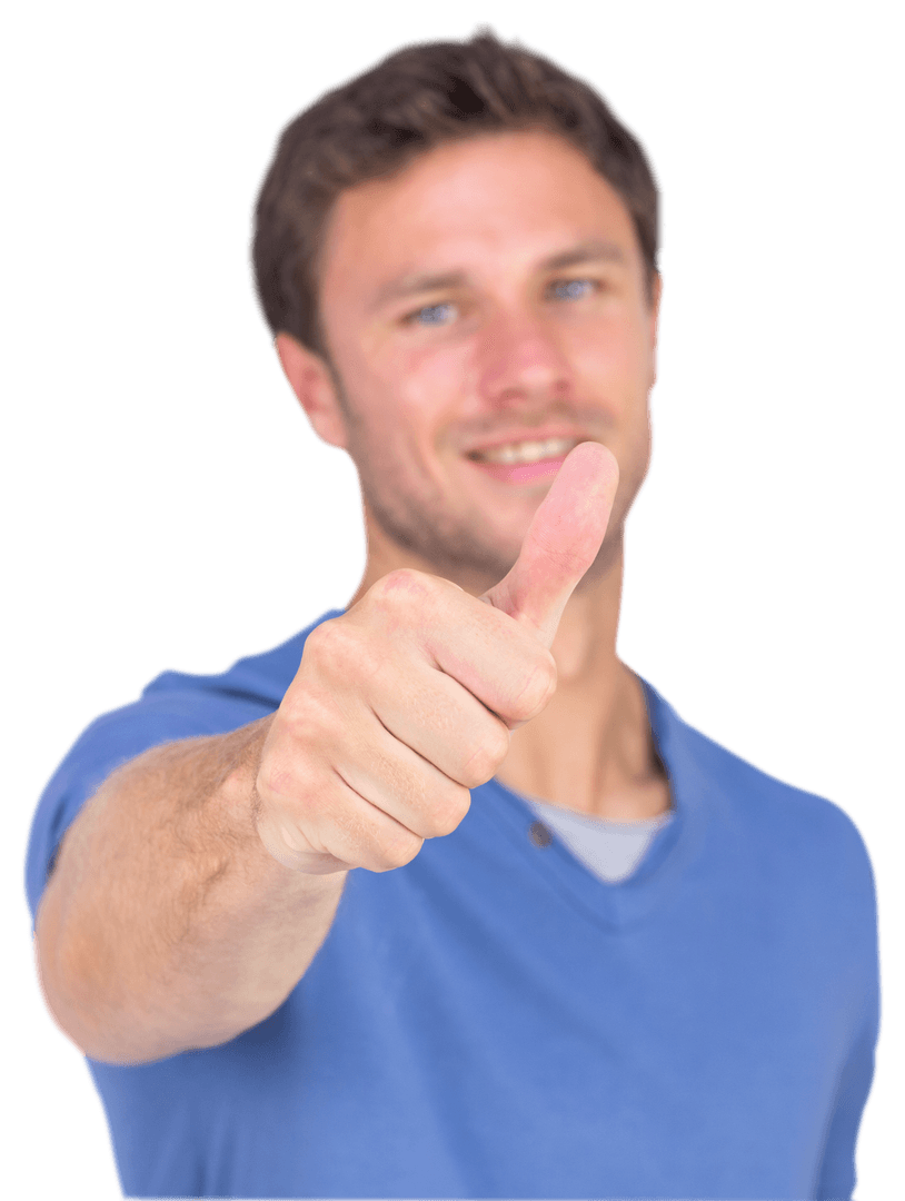 Smiling Man Giving Thumbs Up on Transparent Background