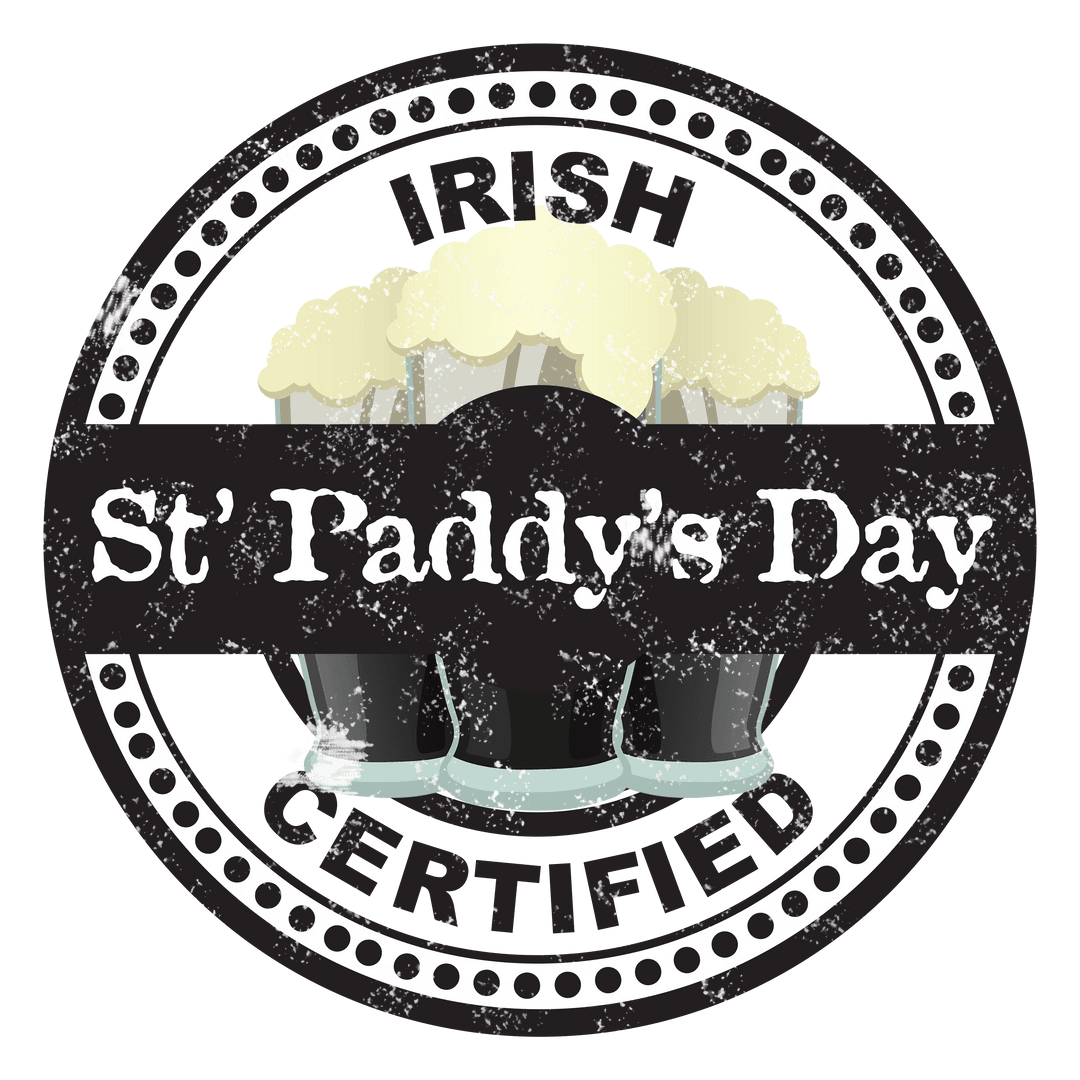 St Paddy's Day Emblem with Beer Mugs on Transparent Background