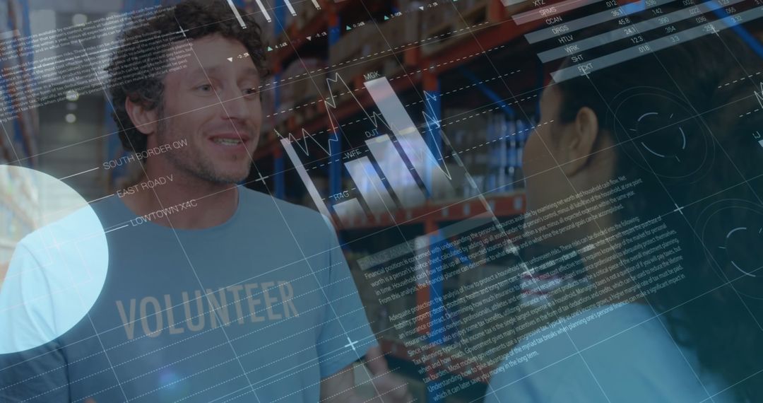 Volunteers Collaborating with Digital Analytics Overlay