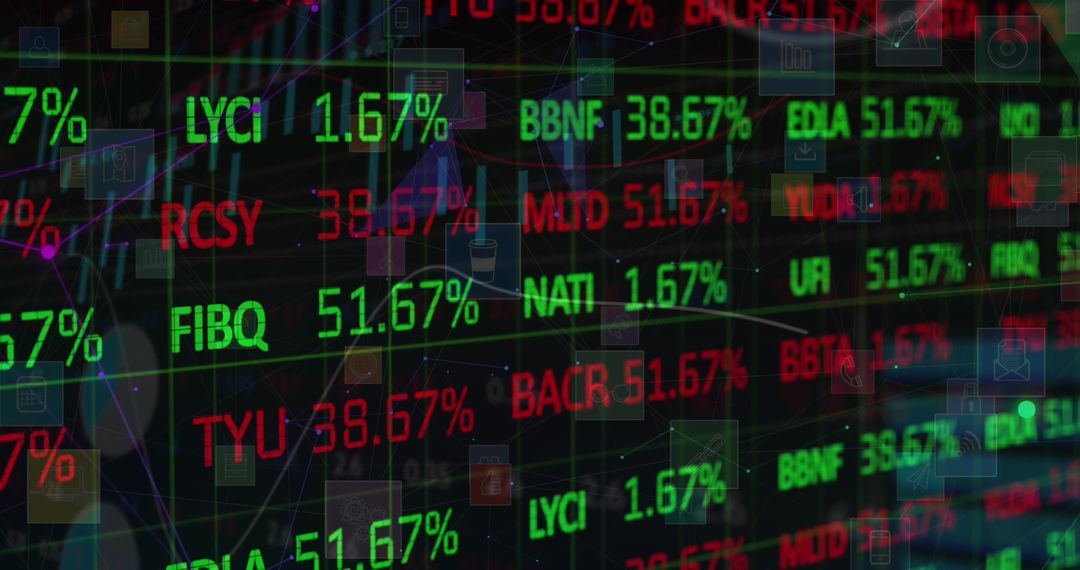 Digital Stock Market Data Displaying Various Ticker Symbols