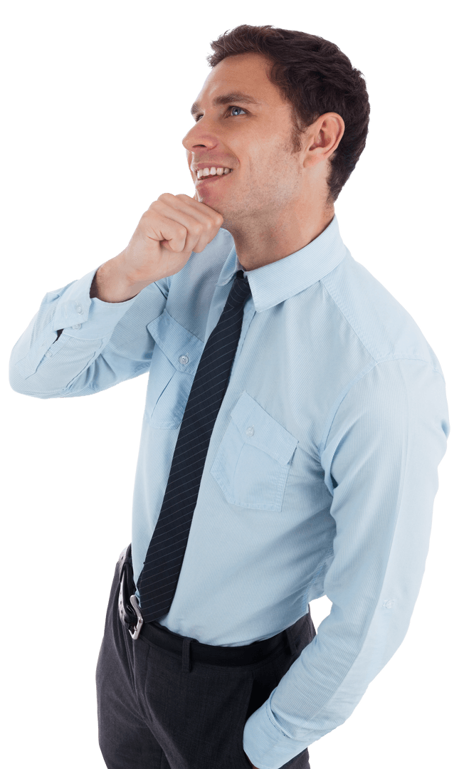 Transparent Businessman Looking Up Thoughtfully