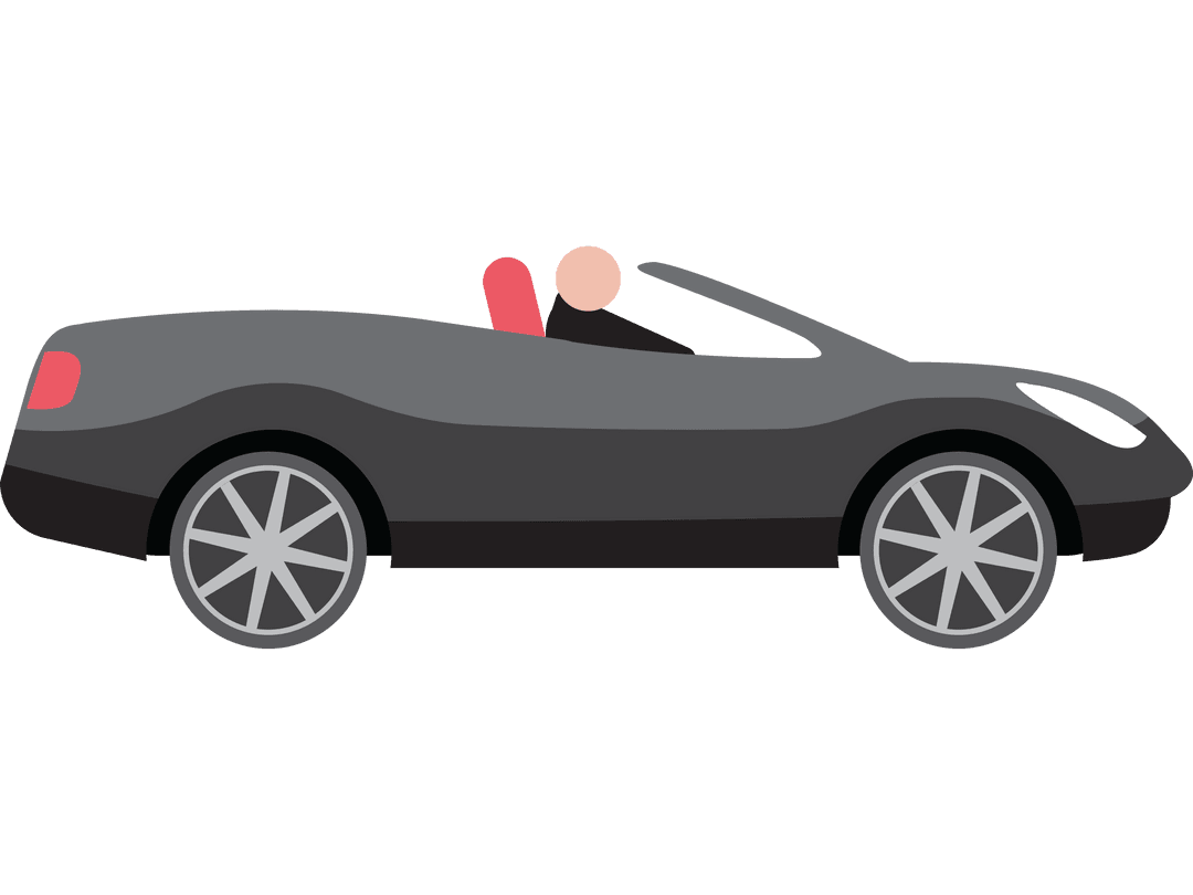 Sleek Black Convertible Car on Transparent Background Vector Art