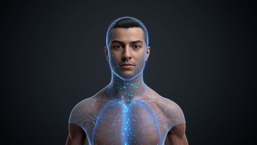 3D Illustration of Male Model with Glowing Neural Pathways