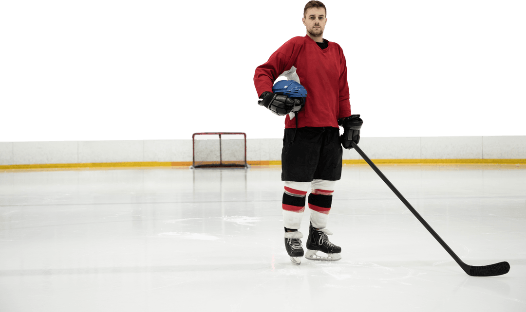 Male Ice Hockey Player on Transparent Ice Rink