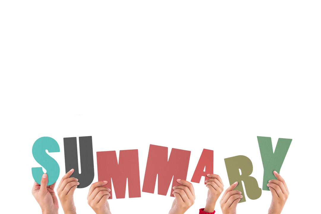 Colorful Hands Holding Letters Forming Transparent SUMMARY