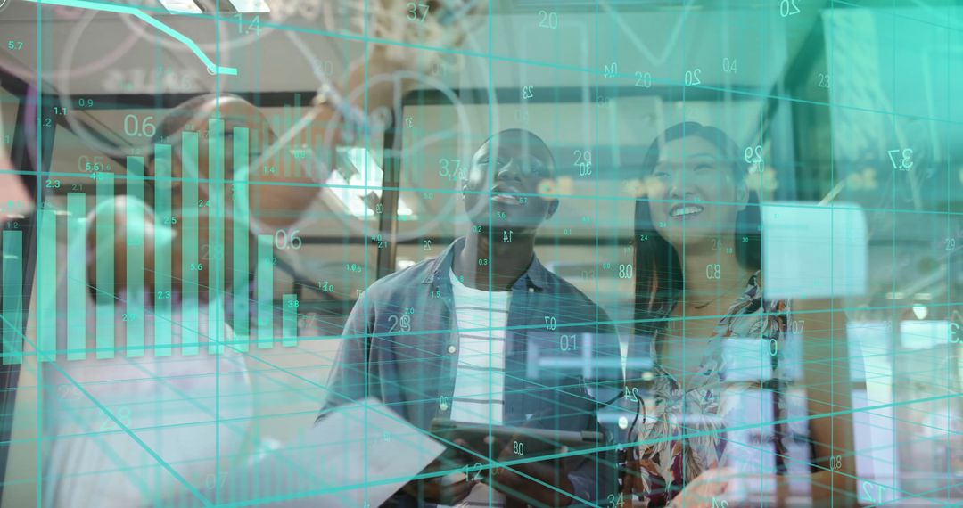 Diverse Team Analyzing Global Financial Data in Modern Office