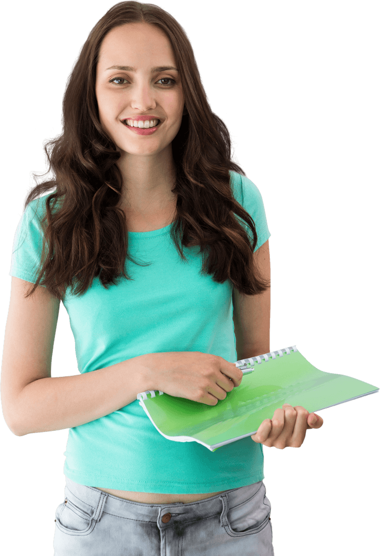 Smiling Casual Woman Holding Transparent File, Office Setting
