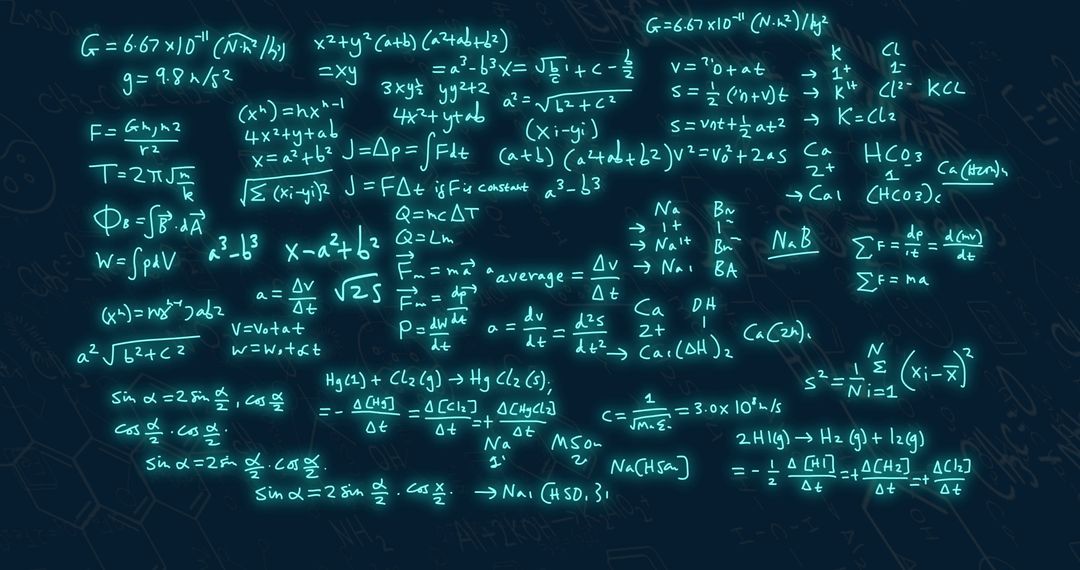 Complex Mathematical Equations Glowing on Dark Background