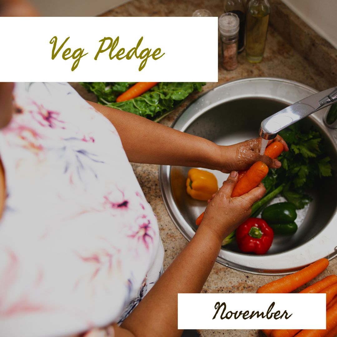 Woman Washing Vegetables with Copy Space Text Raised for Awareness
