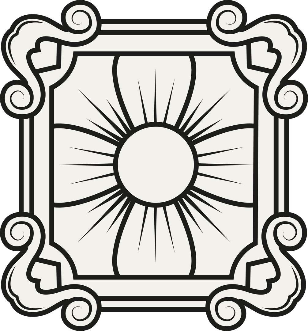 Elegant Floral Motif with Scrollwork on Transparent Background