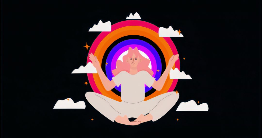 Spiritual Meditating Figure Amid Vibrant Abstract Backdrop