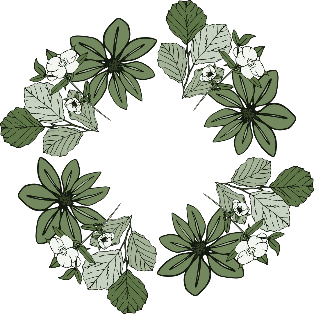 Transparent Ring of Green Flowers and Foliage Illustration