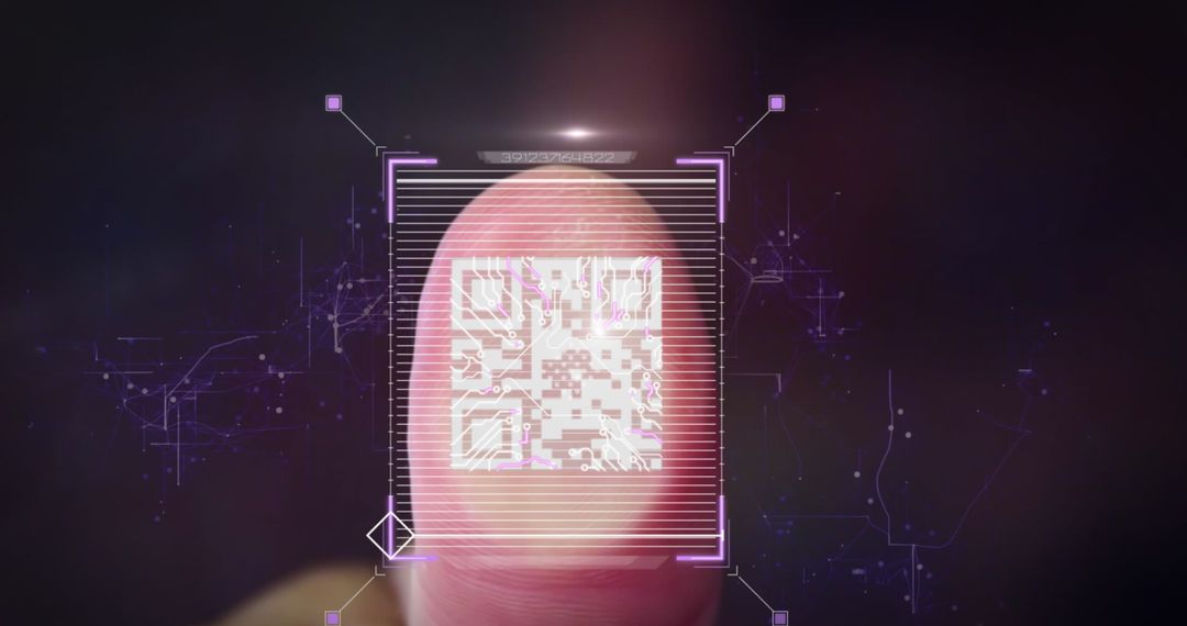 Futuristic Biometric Fingerprint and QR Code Technology Concept
