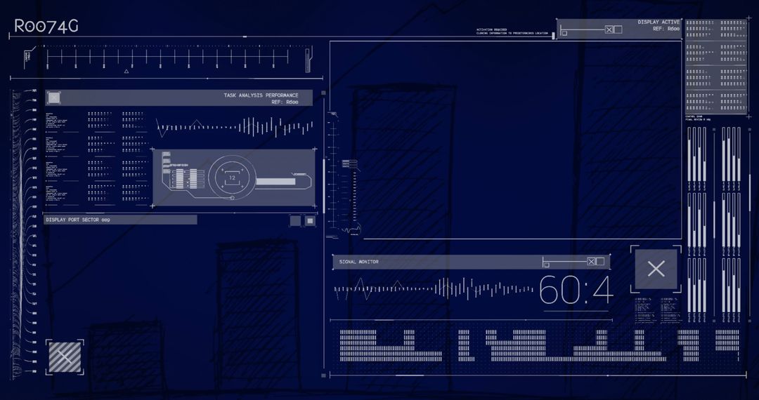 Digital Data Processing Interface on Blue Screen