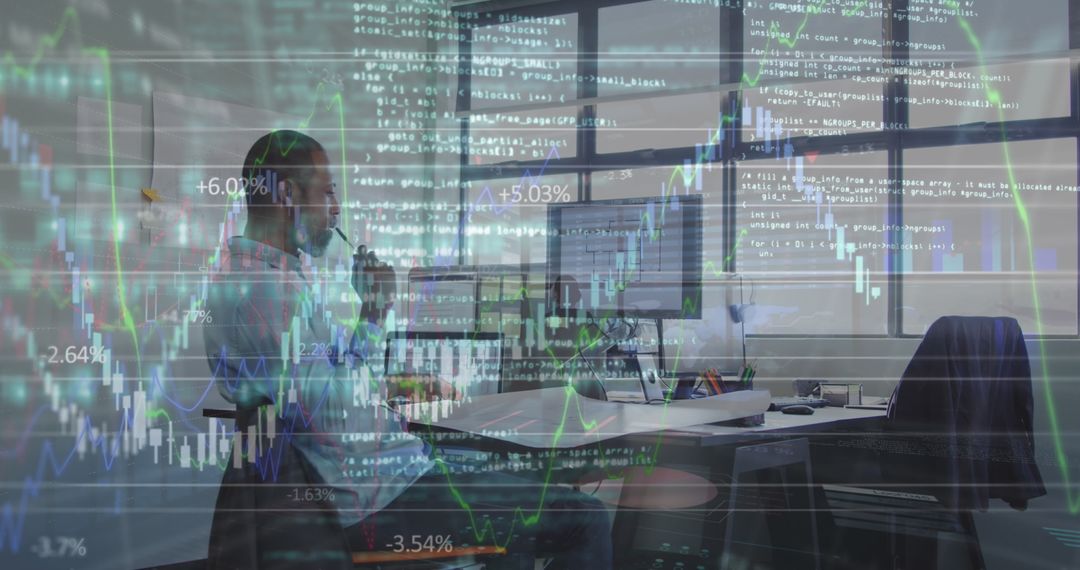 Analyzing Financial Data: Focused Businessman at Office Desk