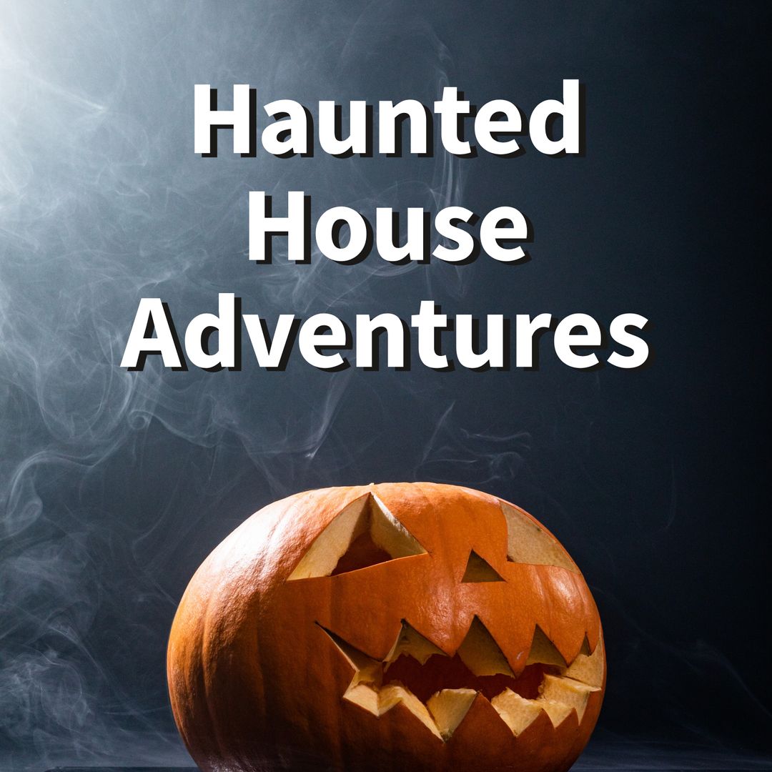 Spooky Haunted House Pumpkin with Text on Foggy Background - Download Free Stock Templates Pikwizard.com