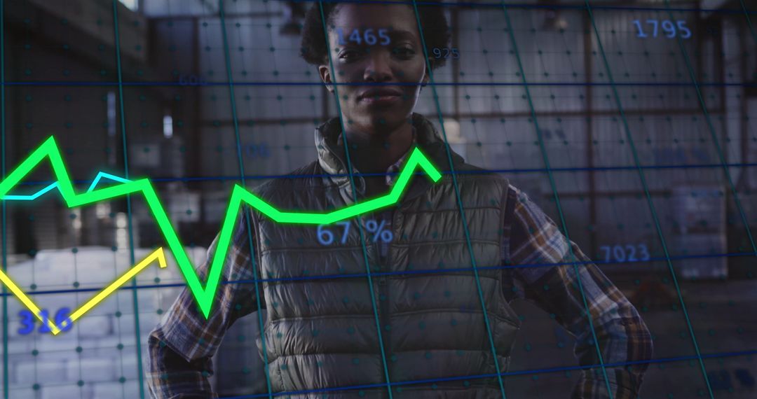 Analyst Reviewing Industrial Data with Future Technology Interface