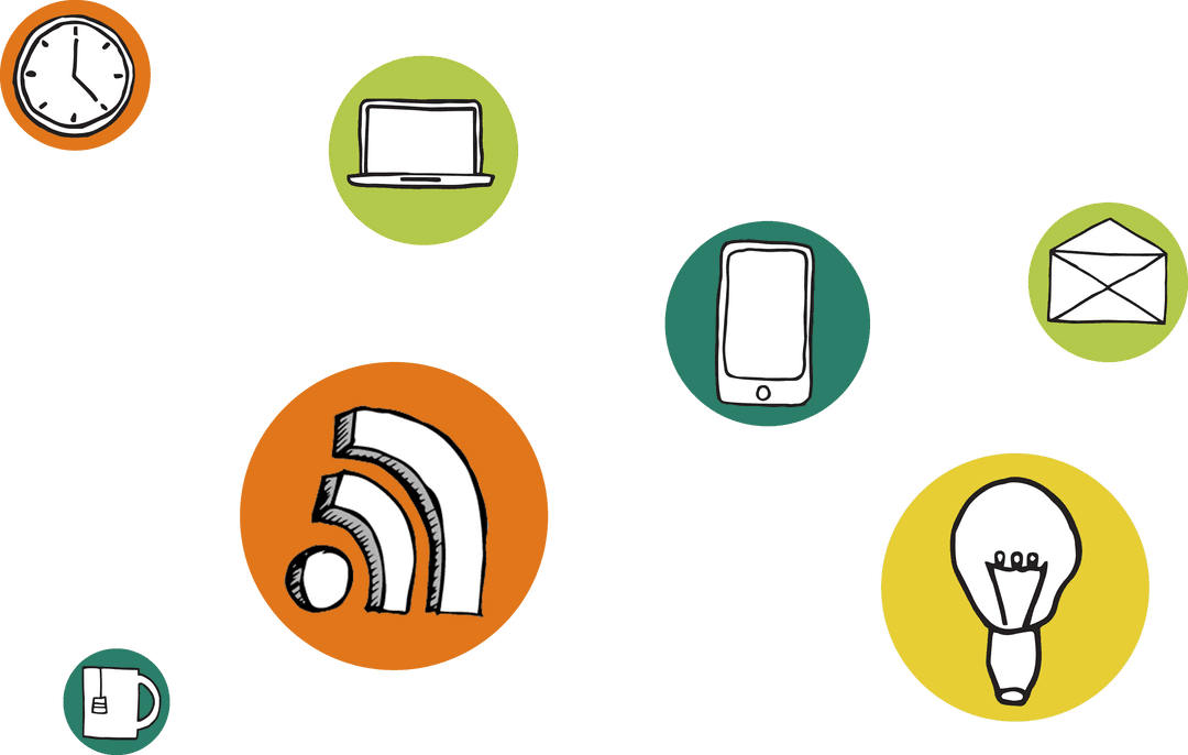 Colorful Transparent Icons Depicting Technological Devices