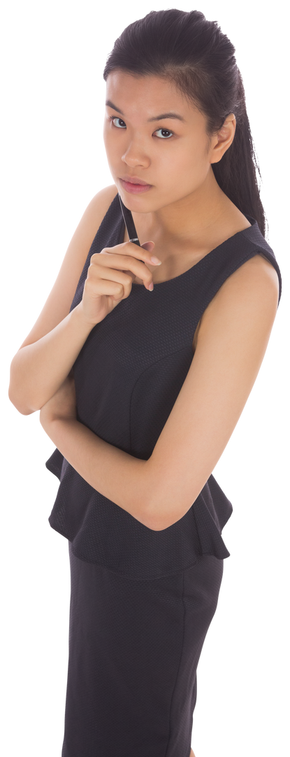 Serious Asian Businesswoman Holding Pen on Transparent Background - Download Free Stock Images Pikwizard.com