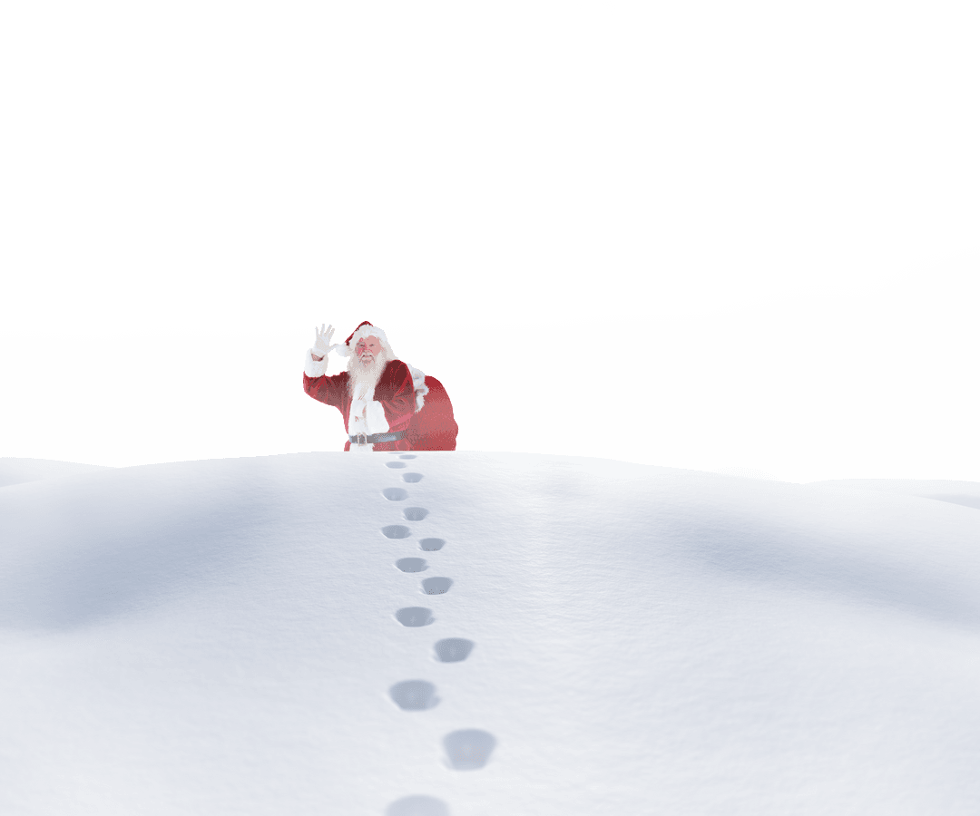 Transparent Santa Claus Walking in Snow with Footsteps