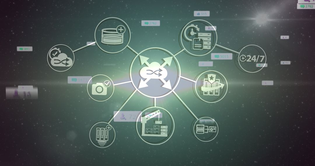Interconnected Technology Systems and Data Exchange Illustration