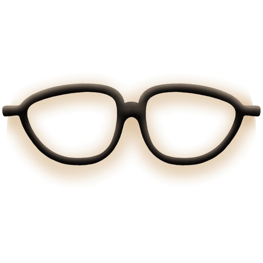 Floating Cat-Eye Glasses with Orange Glow on Transparent Background