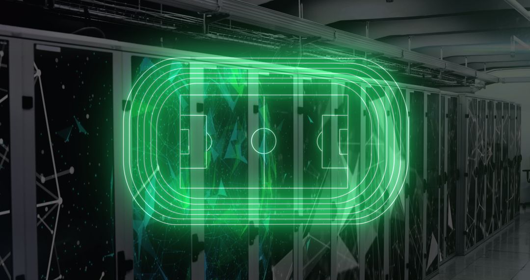 Digital Soccer Field Overlay in Modern Server Room