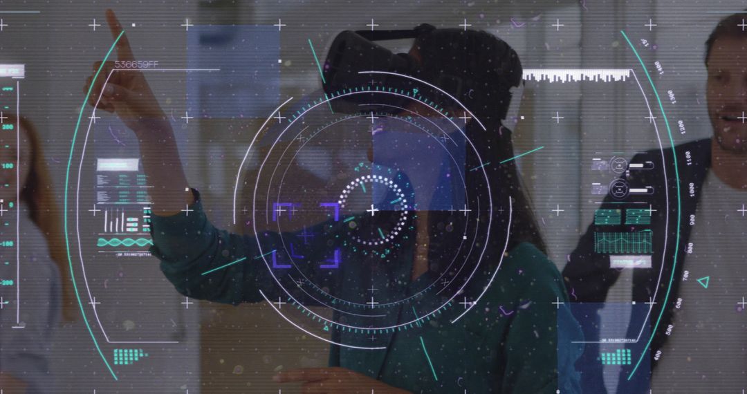 Woman Interacting with Augmented Reality in Office Environment