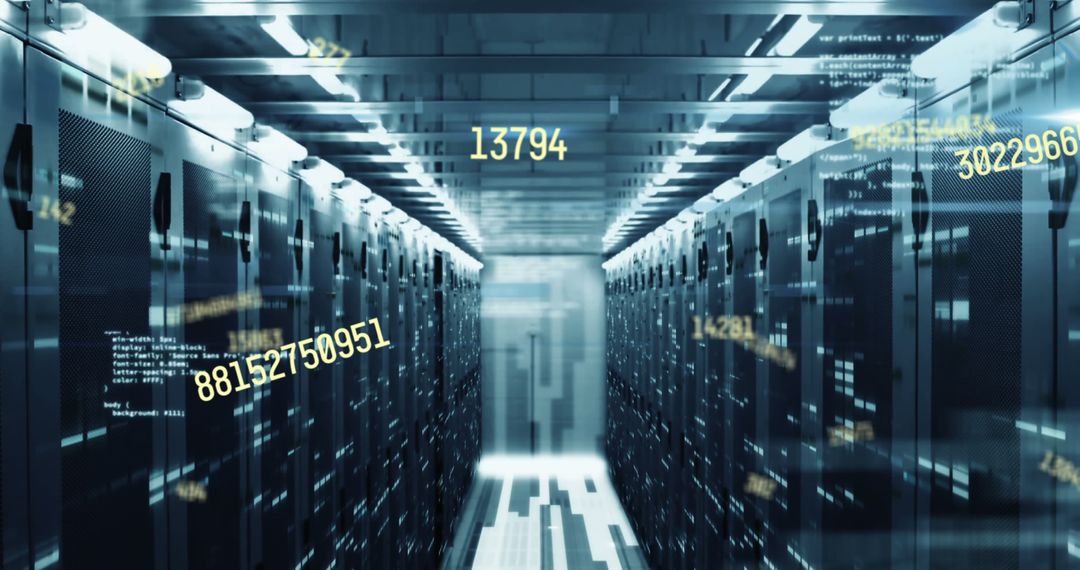 High-Tech Data Center with Digital Cloud Processing Animation