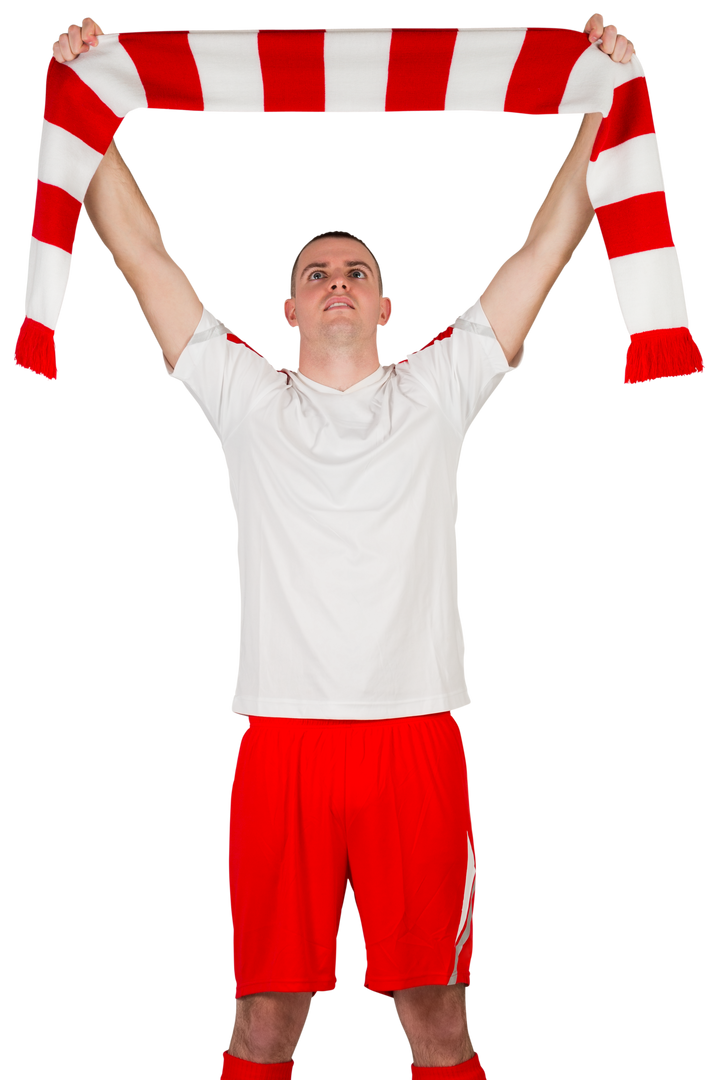 Football Fan Holding Red and White Striped Scarf Transparent Background - Download Free Stock Images Pikwizard.com