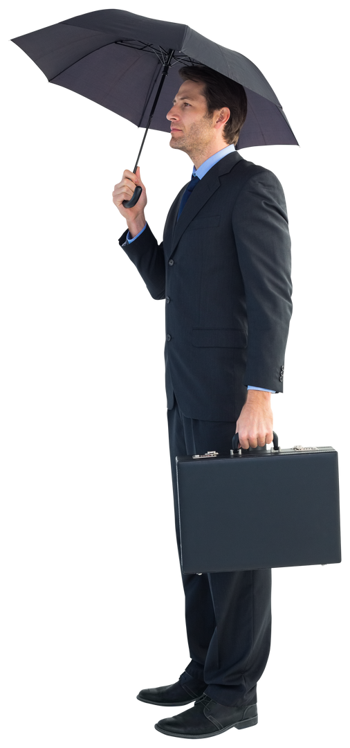 Transparent Businessman Holding Briefcase Under Umbrella - Download Free Stock Images Pikwizard.com