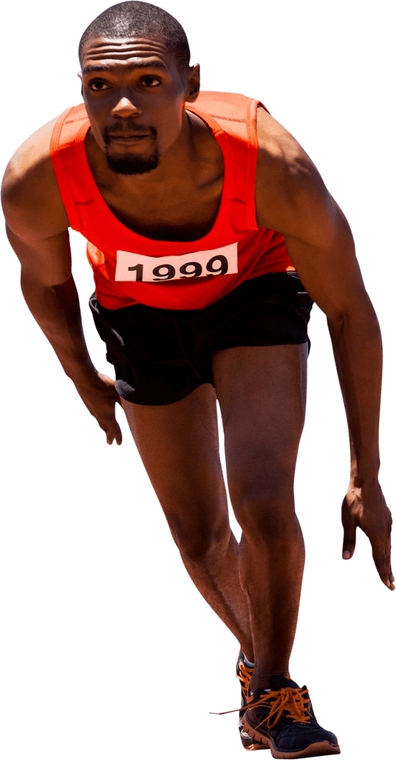 Focused African American Runner Isolated on Transparent Background