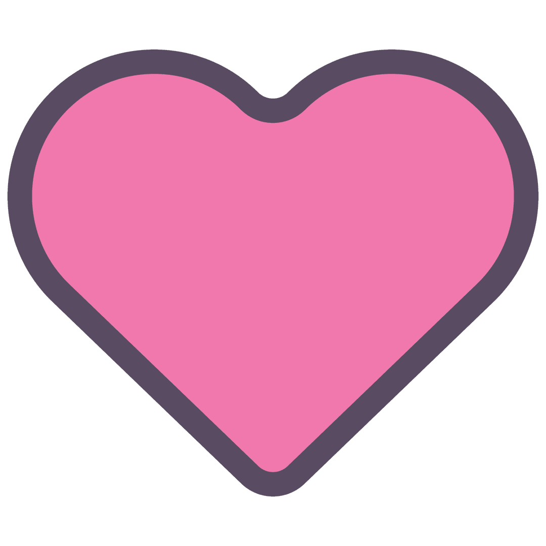 Pink Heart Symbol with Gray Outline on Transparent Background