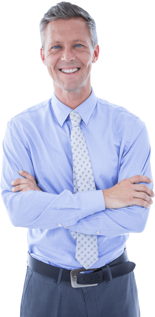 Confident Businessman Standing with Arms Crossed, Smiling in Transparent Pose
