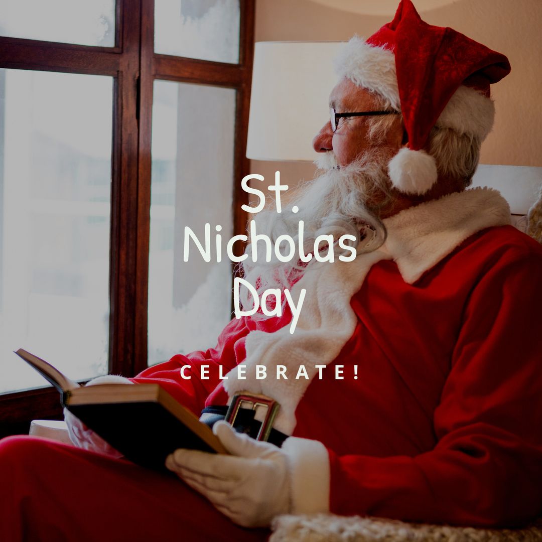 Santa Claus Reading Book for St. Nicholas Day Celebration - Download Free Stock Templates Pikwizard.com