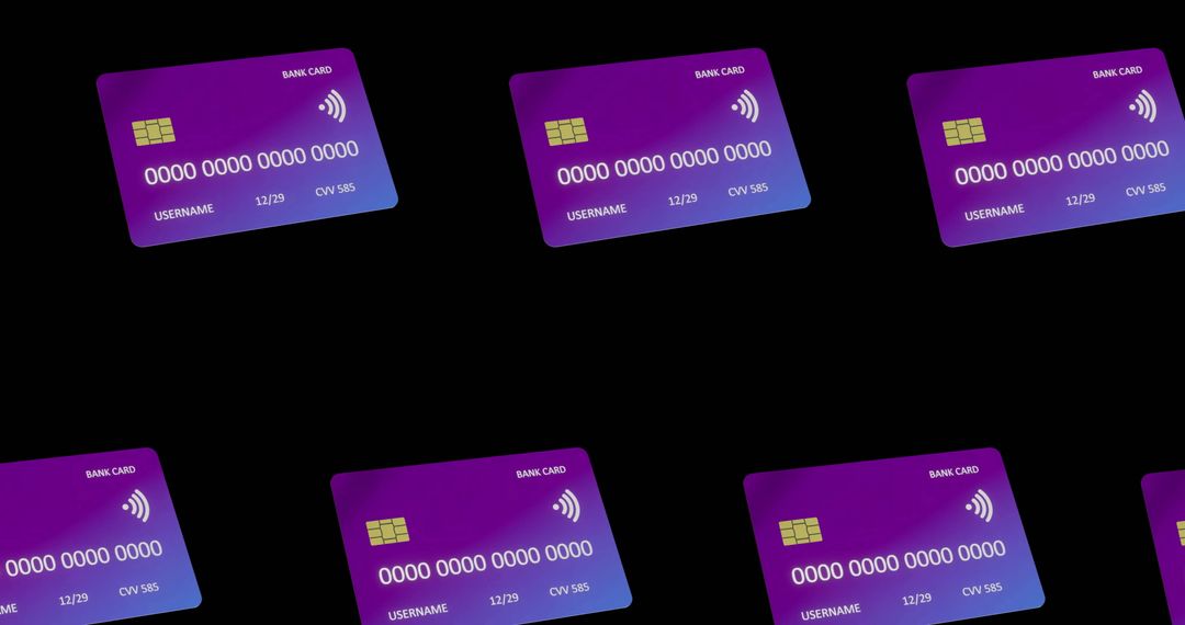Seamless Pattern of Contactless Bank Cards on Black Background