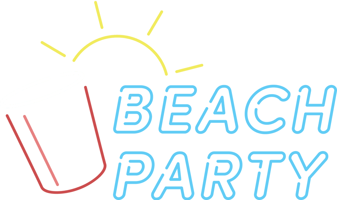 Beach Party Typography on Transparent Background with Sun and Cup