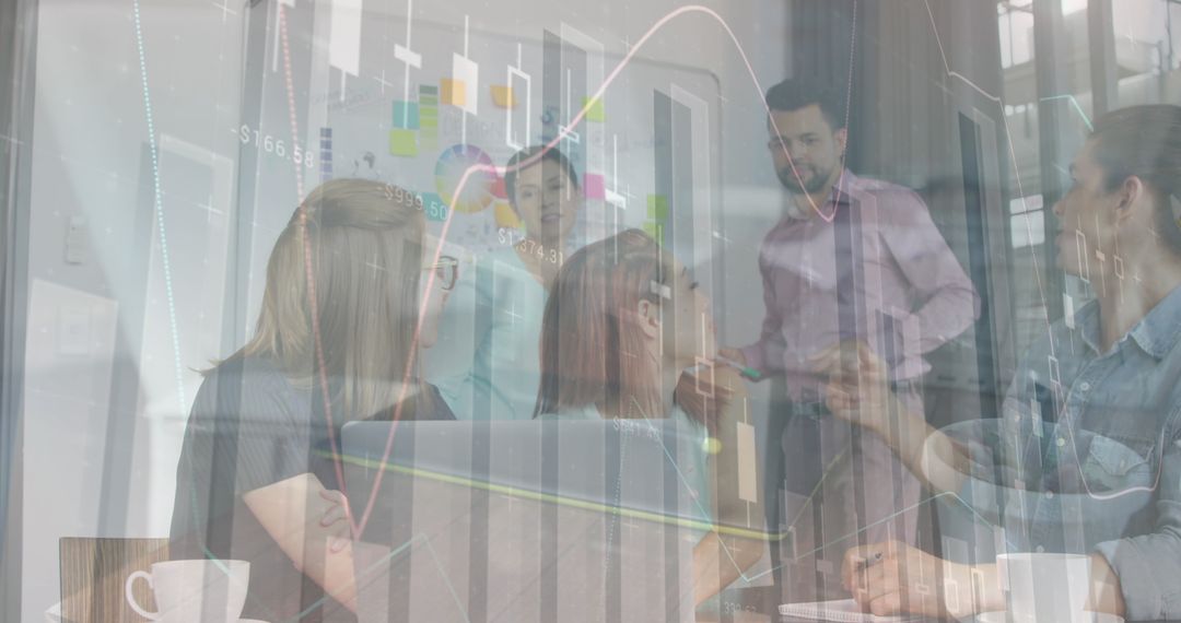Digital Financial Graph Overlaying Team Meeting Collaboration