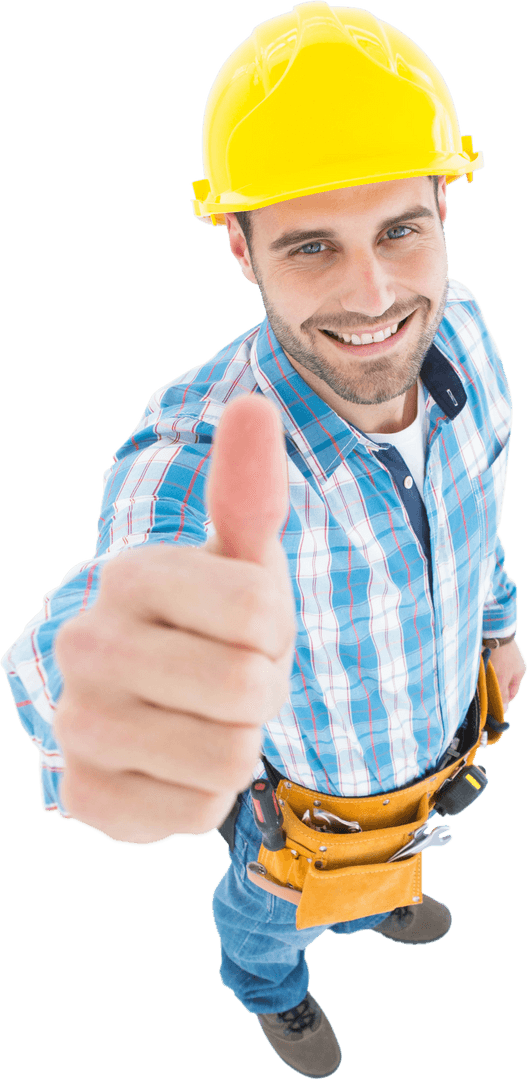 Happy Carpenter Giving Thumbs Up with Tool Belt Transparent Background