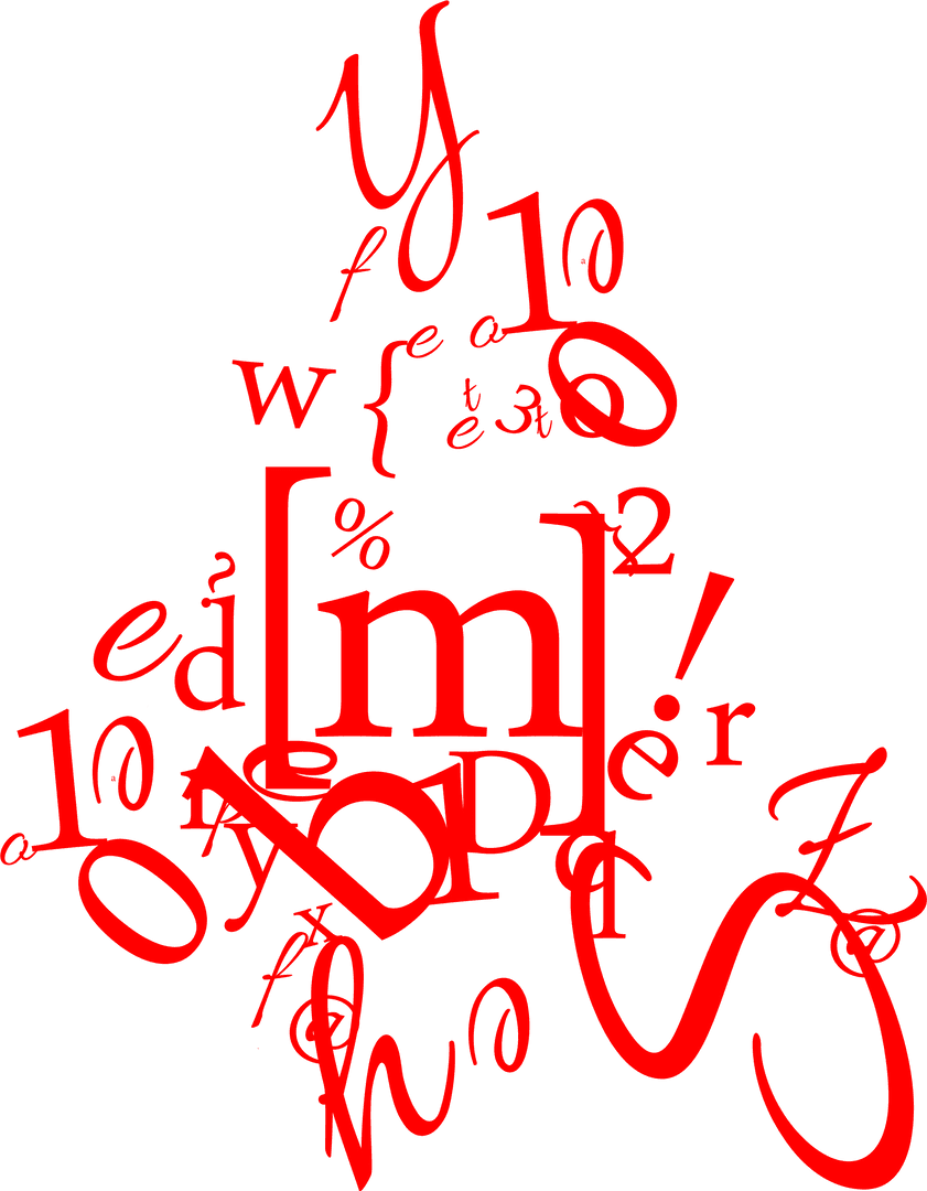 Abstract Red Letters and Numbers on Transparent Background