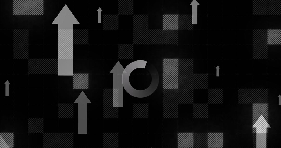 Abstract Tech Arrows and Circles on Dark Grid Background