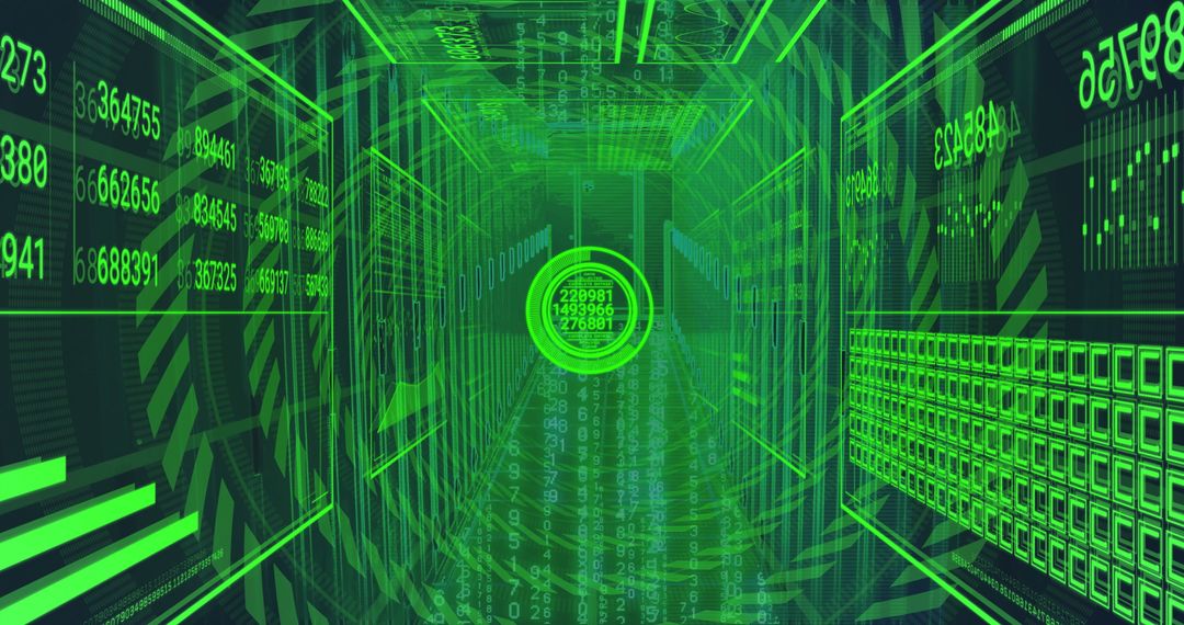 Futuristic Cyber Data Tunnel with Holographic Displays