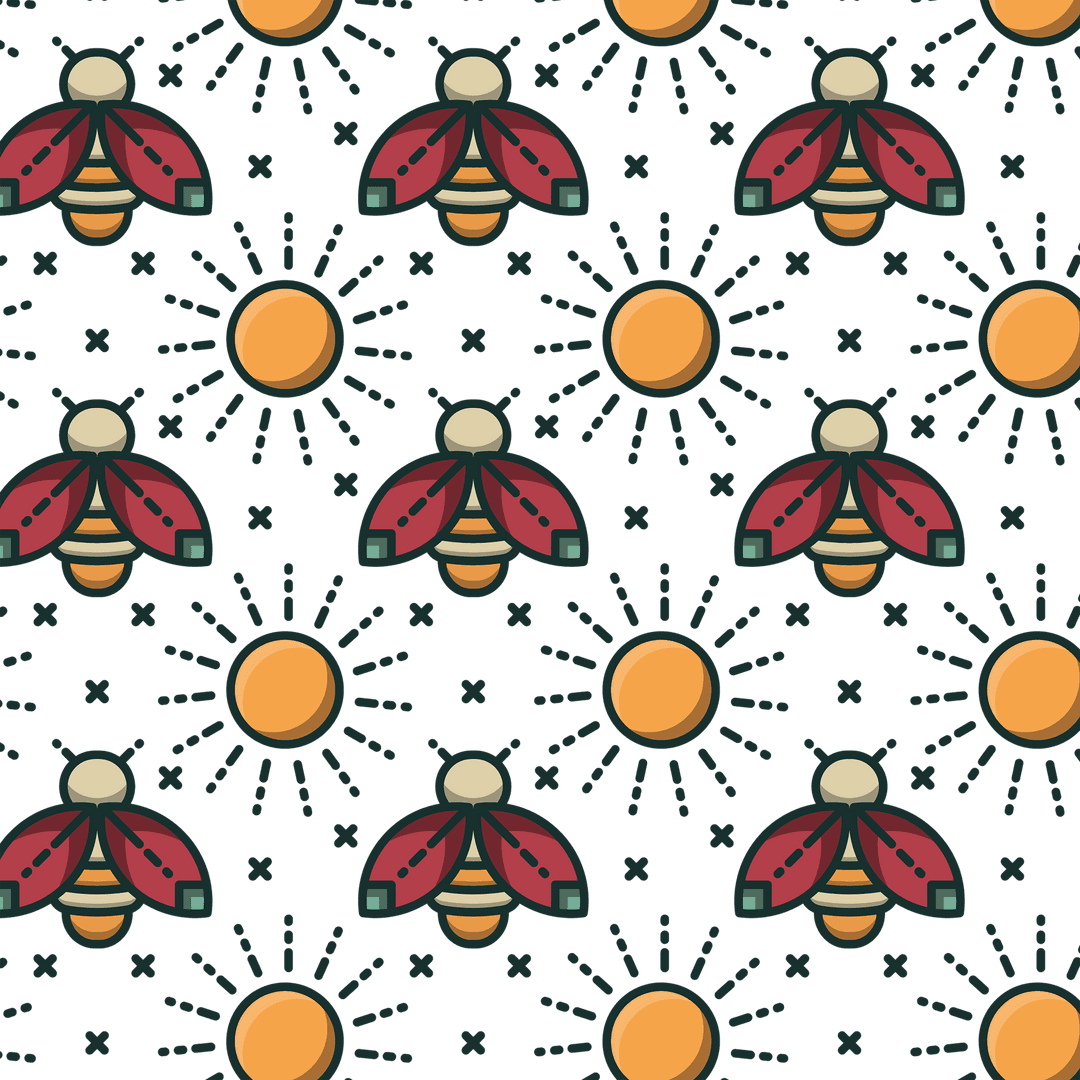 Colorful Ladybird Pattern with Sun on Transparent Background
