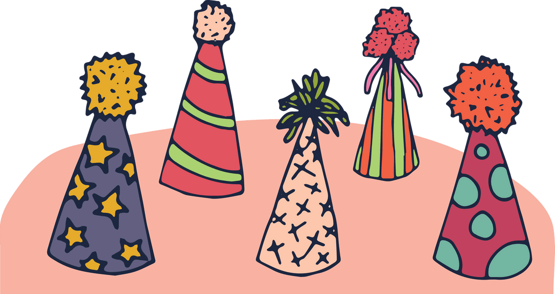 Illustration of Colorful Party Hats on Transparent Background