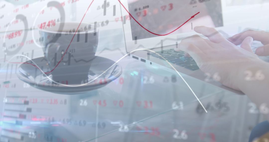 Hands Typing on Laptop with Futuristic Data Visualization