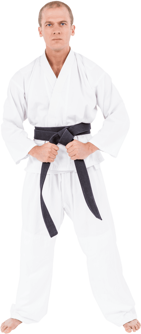 Karate Practitioner in Traditional Gi on Transparent Background
