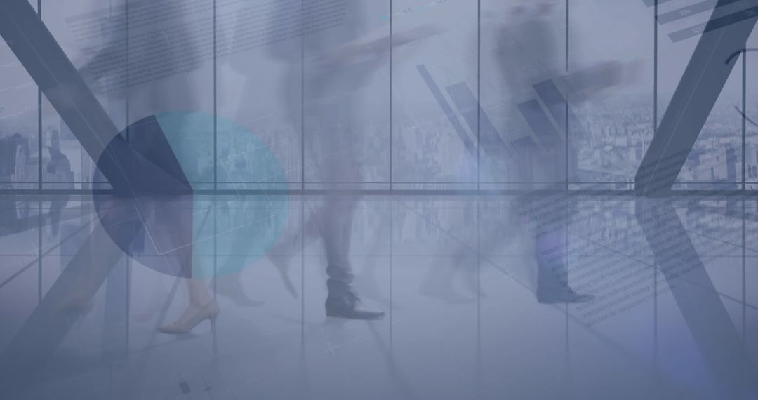 Blurred Business People Walking with Data Overlay Concept