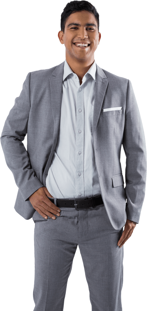 Confident Young Businessman in Elegant Suit on Transparent Background