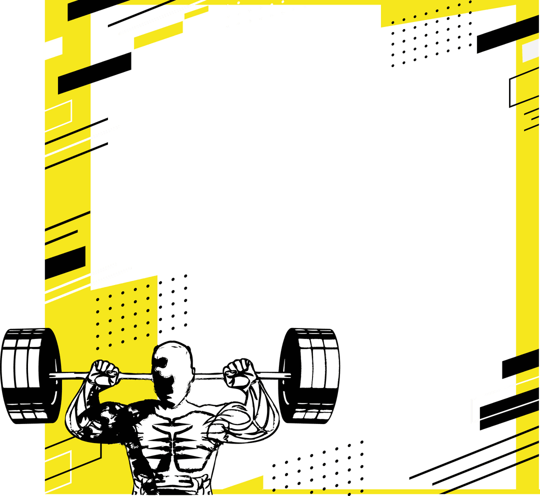Transparent Poster with Weightlifter Lifting Barbell and Geometric Border