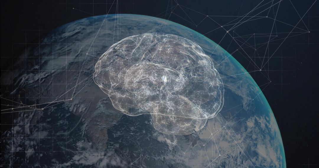 Futuristic Neural Network Brain Overlay on Earth